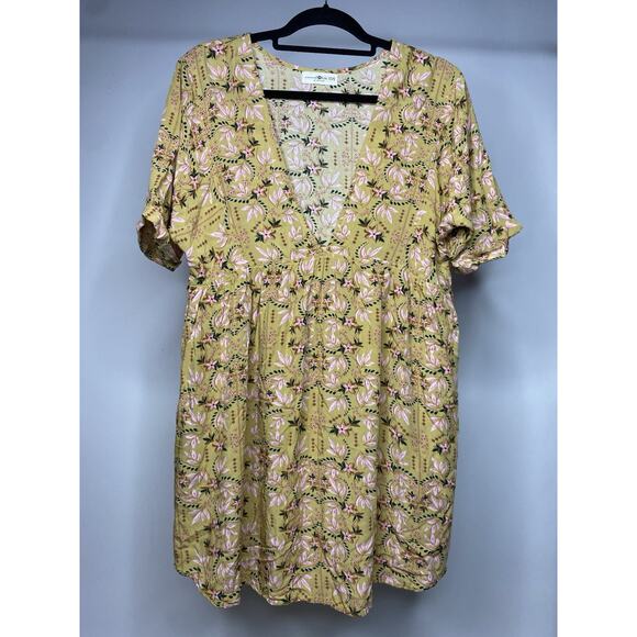 NATURAL LIFE Dresses & Skirts - Natural Life Women's XS/Small Mini Dress Yellow Floral Boho Rayon V-Neck Pockets